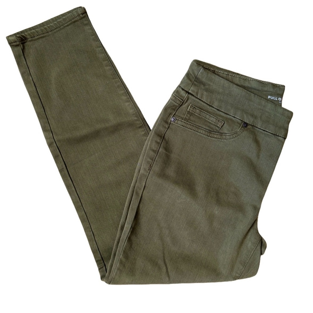 Chico’s Denim Pull On Ankle Jeggings in Olive Size 4 Safari Chic Modern Utility